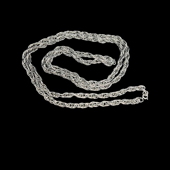 Vintage Chunky Silver Tone Rope Chain Necklace 50" (4977) - Picture 2 of 4